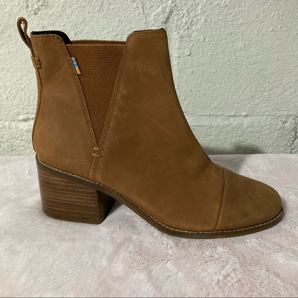 TOMS Tan Leather Esme Block Heel Ankle Boot - Size 10